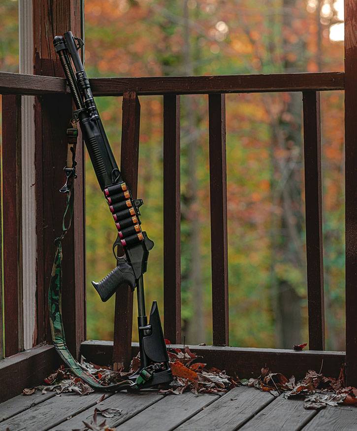 shotgun outside on a porch